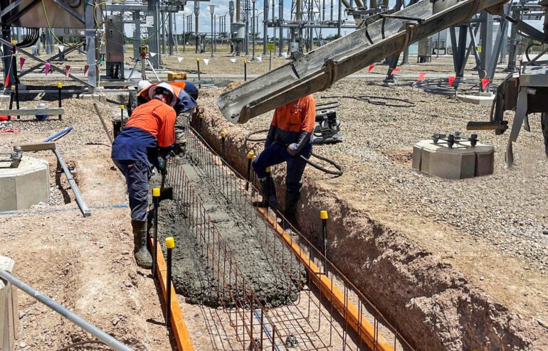 One Site Concrete mixer laying concrete for a electrical plant located in Australia for a government sector.